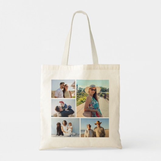 Creëer Uw eigen 5 Fotocollage Tote Bag (Achterkant)