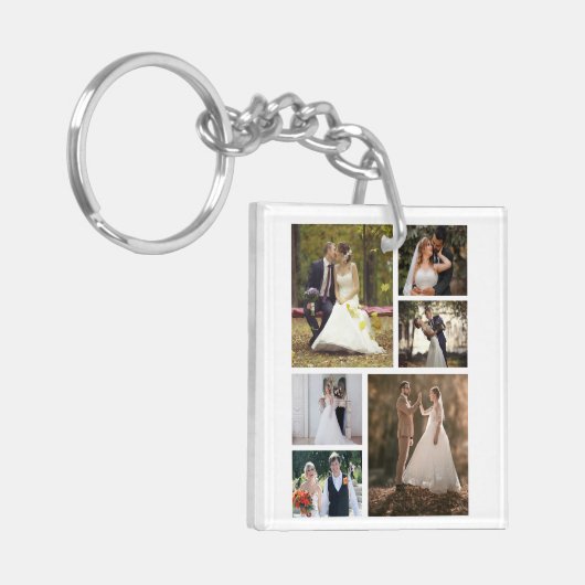 Creëer Uw eigen 6 foto bruiloft collage Sleutelhanger (Voorkant Links)