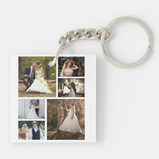 Creëer Uw eigen 6 foto bruiloft collage Sleutelhanger (Achterkant)
