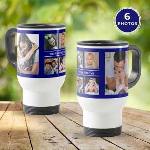 Creëer Uw Eigen 6 Foto Collage Familie Navy Blauw Reisbeker