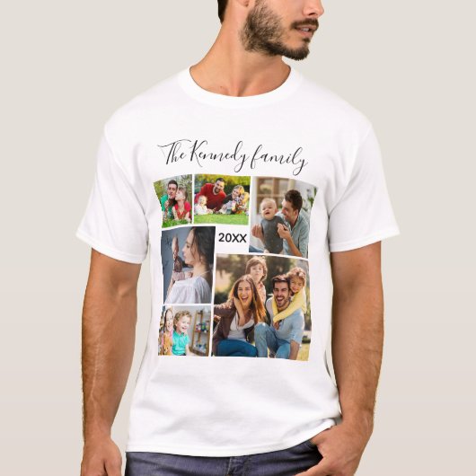 Creëer uw eigen 6 foto collage familie vakantie t-shirt (Voorkant)