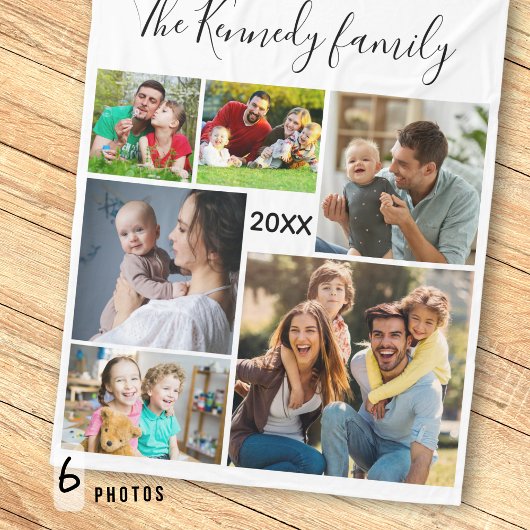 Creëer uw eigen 6 foto collage familienaam fleece deken