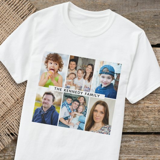 Creëer uw eigen 6 foto collage familienaam t-shirt