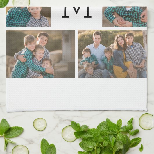 Creëer Uw Eigen 6 Fotocollage - Monogram Wit Theedoek (Gevouwen)