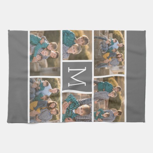 Creëer Uw Eigen 6 Fotocollage - Monogram Wit Theedoek (Horizontaal)