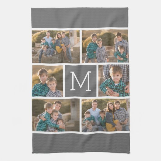 Creëer Uw Eigen 6 Fotocollage - Monogram Wit Theedoek (Verticaal)
