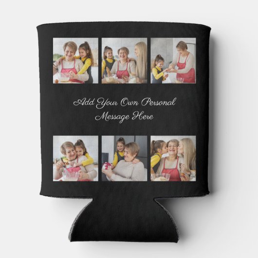 Creëer Uw eigen 6 Fotocollage Voeg uw groet toe Blikjeskoeler (Achterkant)