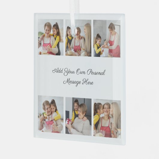 Creëer Uw eigen 6 Fotocollage Voeg uw groet toe Glas Ornament (Voorkant links)