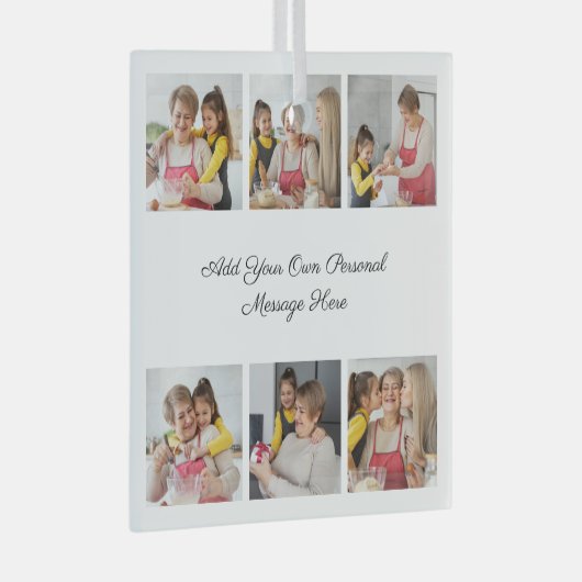 Creëer Uw eigen 6 Fotocollage Voeg uw groet toe Glas Ornament (Voorkant Rechts)