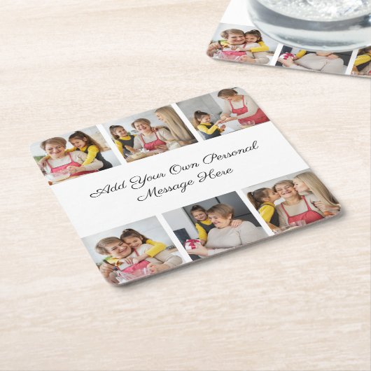 Creëer Uw eigen 6 Fotocollage Voeg uw groet toe Kartonnen Onderzetters (Schuin)