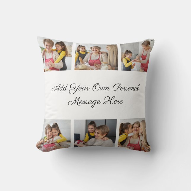 Creëer Uw eigen 6 Fotocollage Voeg uw groet toe Kussen (Voorkant)
