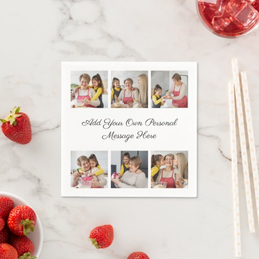 Creëer Uw eigen 6 Fotocollage Voeg uw groet toe Servet (Insitu)