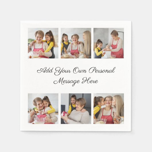 Creëer Uw eigen 6 Fotocollage Voeg uw groet toe Servet (Voorkant)
