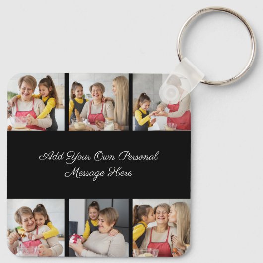 Creëer Uw eigen 6 Fotocollage Voeg uw groet toe Sleutelhanger (Achterkant)