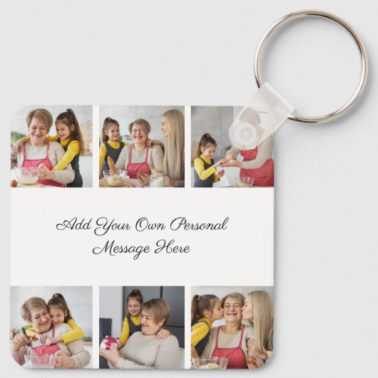 Creëer Uw eigen 6 Fotocollage Voeg uw groet toe Sleutelhanger (Achterkant)