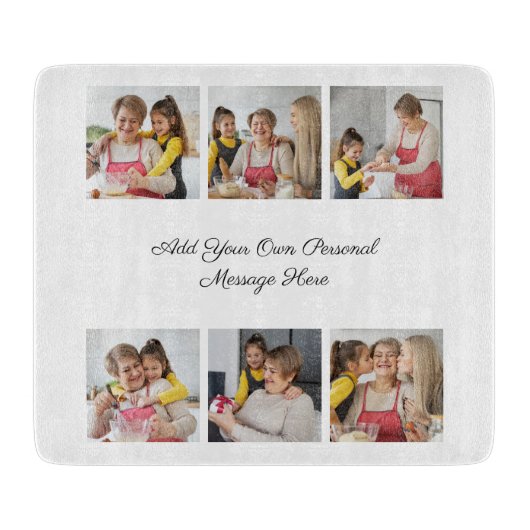 Creëer Uw eigen 6 Fotocollage Voeg uw groet toe Snijplank (Voorkant)