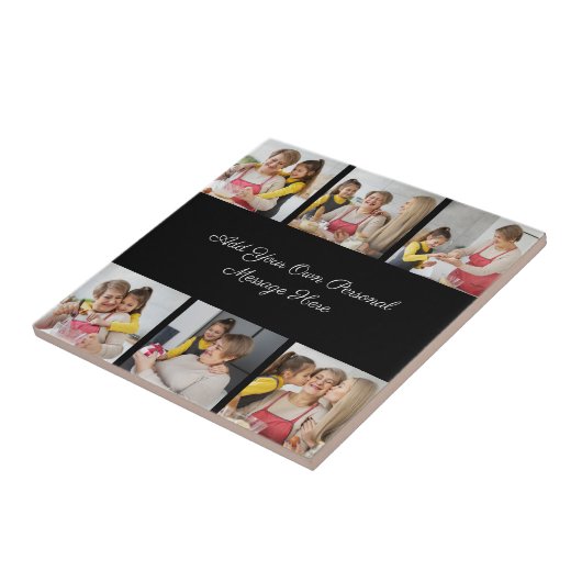 Creëer Uw eigen 6 Fotocollage Voeg uw groet toe Tegeltje (Zijkant)