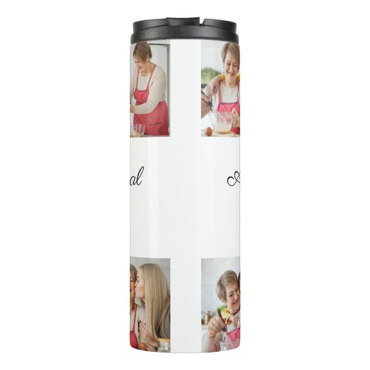 Creëer Uw eigen 6 Fotocollage Voeg uw groet toe Thermosbeker (Achterkant)