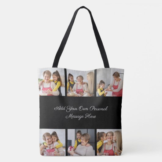Creëer Uw eigen 6 Fotocollage Voeg uw groet toe Tote Bag (Achterkant)