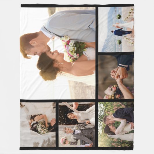 Creëer Uw Eigen 6 Fotocollage Zwart Fleece Deken (Voorkant)