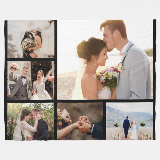 Creëer Uw Eigen 6 Fotocollage Zwart Fleece Deken (Voorkant (Horizontaal))