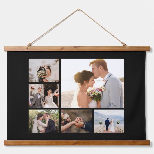Creëer Uw Eigen 6 Fotocollage Zwart Hangend Wandkleed (Voorkant)