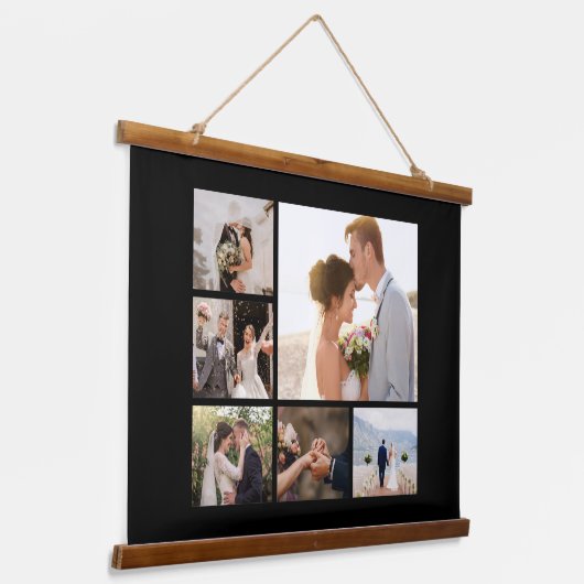 Creëer Uw Eigen 6 Fotocollage Zwart Hangend Wandkleed (Gebogen)