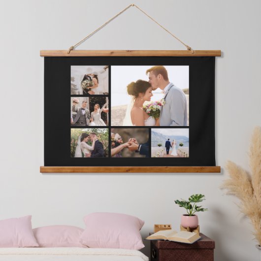 Creëer Uw Eigen 6 Fotocollage Zwart Hangend Wandkleed (Slaapkamer)