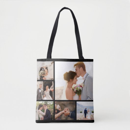Creëer Uw Eigen 6 Fotocollage Zwart Tote Bag (Voorkant)