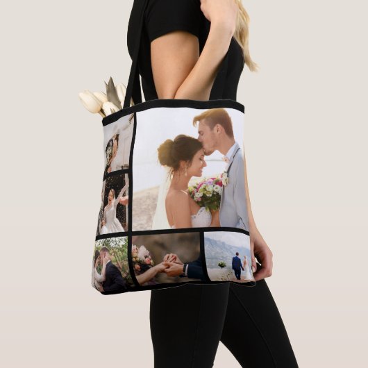Creëer Uw Eigen 6 Fotocollage Zwart Tote Bag (Dichtbij)