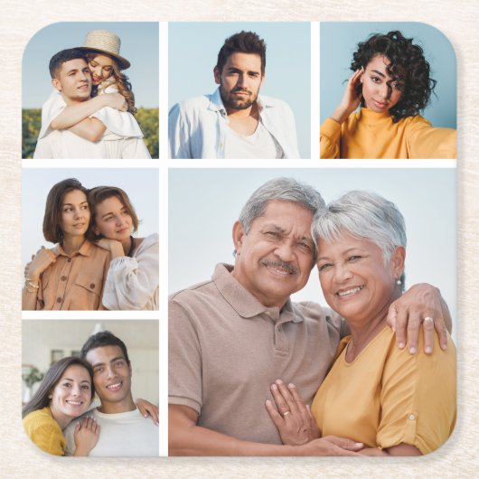 Creëer Uw eigen 6 Kleur voor fotocollage Editable Kartonnen Onderzetters (Voorkant)