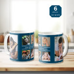 Creëer Uw eigen 6 Naam foto Collage Blauw Koffiemok<br><div class="desc">De mok van de de fotocollage van de douane om met 6 afbeeldingen en familienaam te personaliseren.</div>