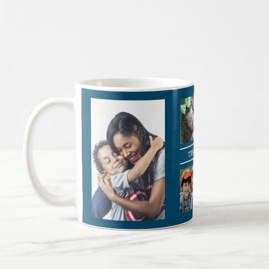 Creëer Uw eigen 6 Naam foto Collage Blauw Koffiemok (Links)