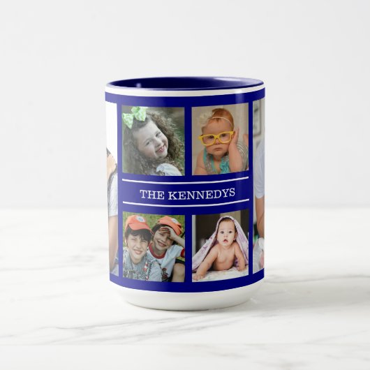 Creëer Uw eigen 6 Naam foto Collage Blauw Mok (Midden)