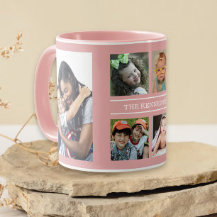 Creëer Uw eigen 6 Naam van fotocollage Roze Mok