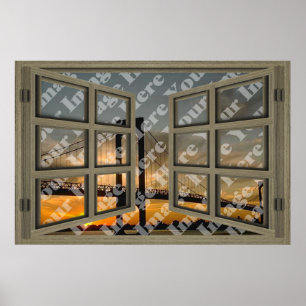 Creëer Uw eigen 6-puit licht bruin open venster Poster