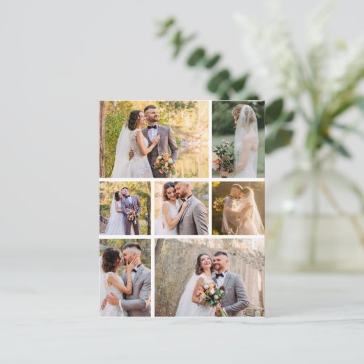 Creëer Uw eigen 7 foto bruiloft collage Briefkaart (Staand voorkant)