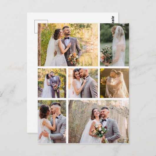 Creëer Uw eigen 7 foto bruiloft collage Briefkaart (Voorkant / Achterkant)