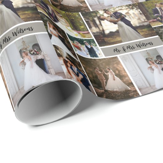 Creëer Uw eigen 7-foto bruiloft collage Cadeaupapier (Rol Hoek)