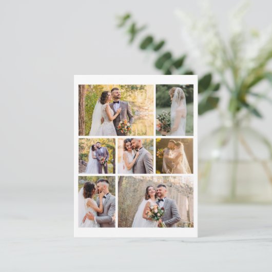 Creëer Uw eigen 7 foto bruiloft collage Feestdagenkaart (Staand voorkant)