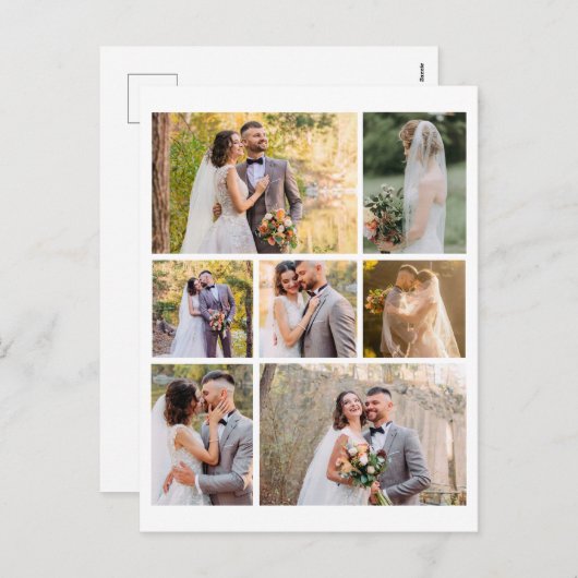Creëer Uw eigen 7 foto bruiloft collage Feestdagenkaart (Voorkant / Achterkant)