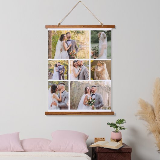 Creëer Uw eigen 7 foto bruiloft collage Hangend Wandkleed (Slaapkamer)
