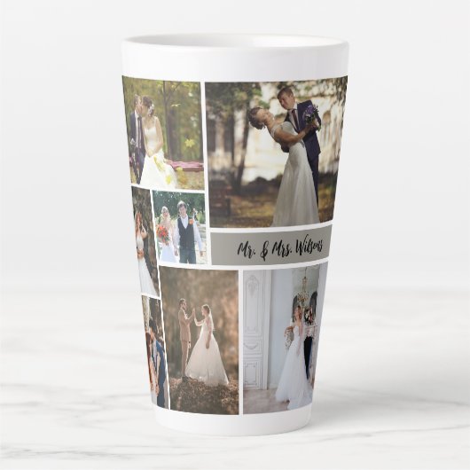 Creëer Uw eigen 7-foto bruiloft collage Latte Mok (Voorkant)