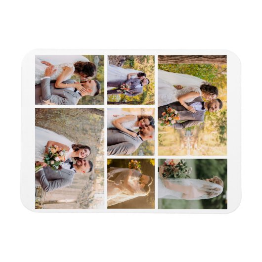 Creëer Uw eigen 7 foto bruiloft collage Magneet (Horizontaal)