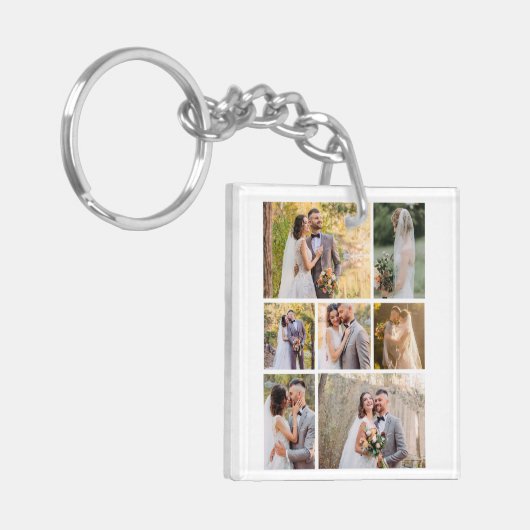 Creëer Uw eigen 7 foto bruiloft collage Sleutelhanger (Voorkant Links)
