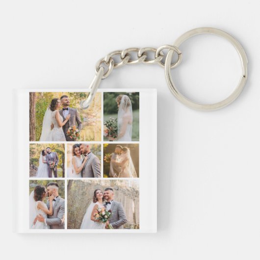 Creëer Uw eigen 7 foto bruiloft collage Sleutelhanger (Achterkant)