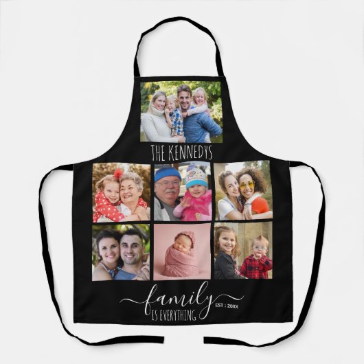 Creëer Uw eigen 7 Naam fotocollage zwart Schort (Voorkant)