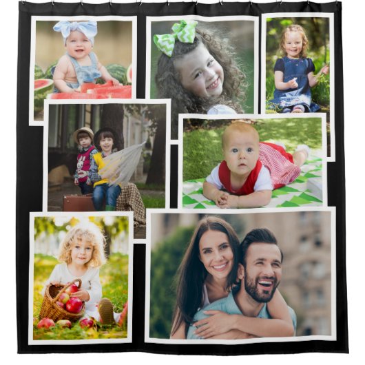 Creëer Uw eigen 7-serie Foto Collage Black Douchegordijn (Voorkant)
