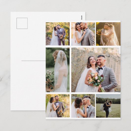 Creëer Uw eigen 8 foto bruiloft collage Feestdagenkaart (Voorkant / Achterkant)