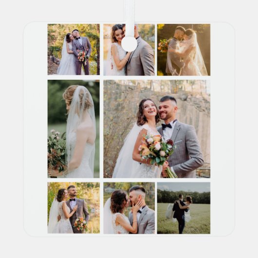 Creëer Uw eigen 8 foto bruiloft collage Metalen Ornament (Achterkant)